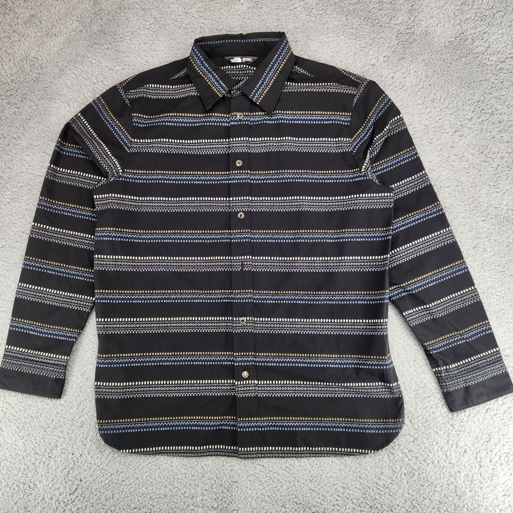 The North Face Slate Woven Long Sleeve Button Up Shirt Mens L Black Aztec Stripe